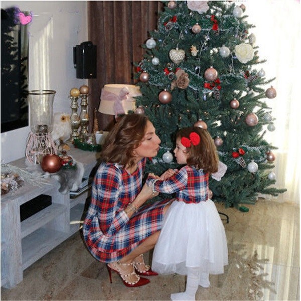 EII-Family Mother Daughter Casual Lattice Clothes Parent-child T-shirt Skirt Outfits