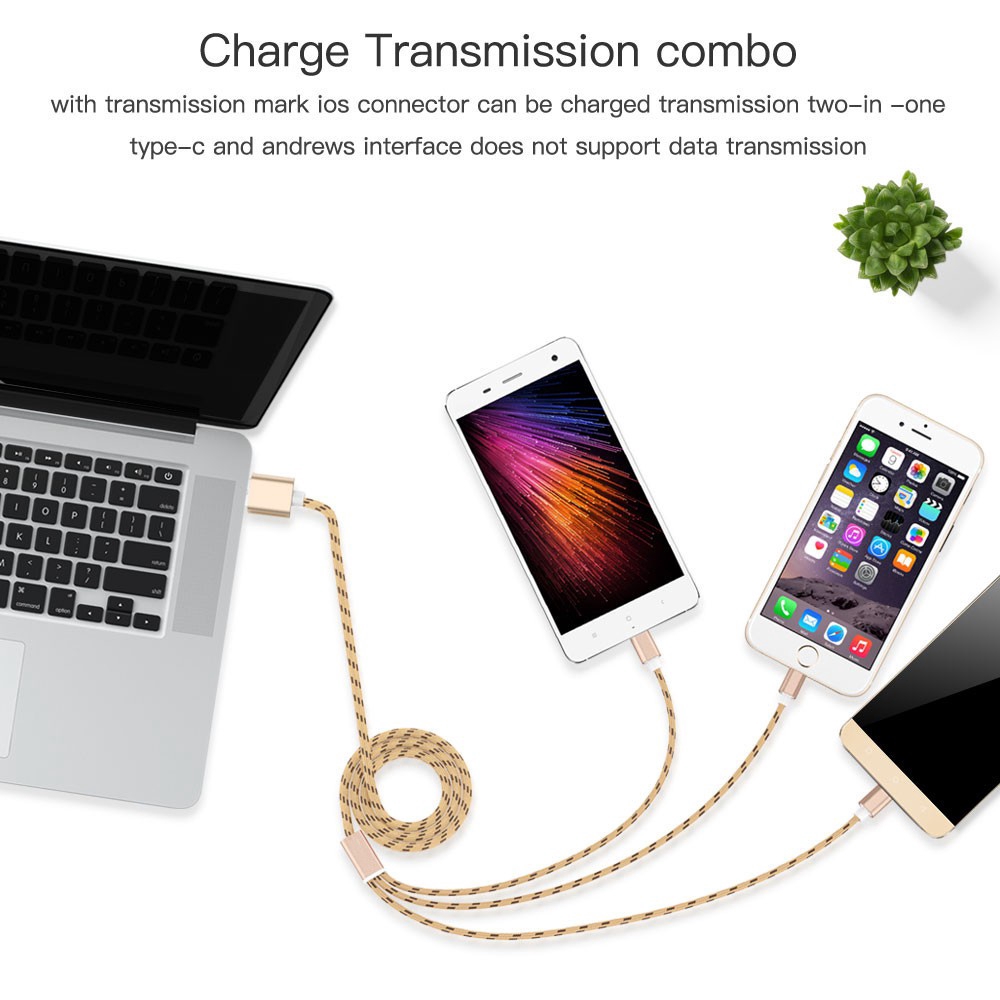 Dây cáp sạc nhanh Remax 3 trong 1 3A Micro USB Type-C chuyên dụng cho iPhone