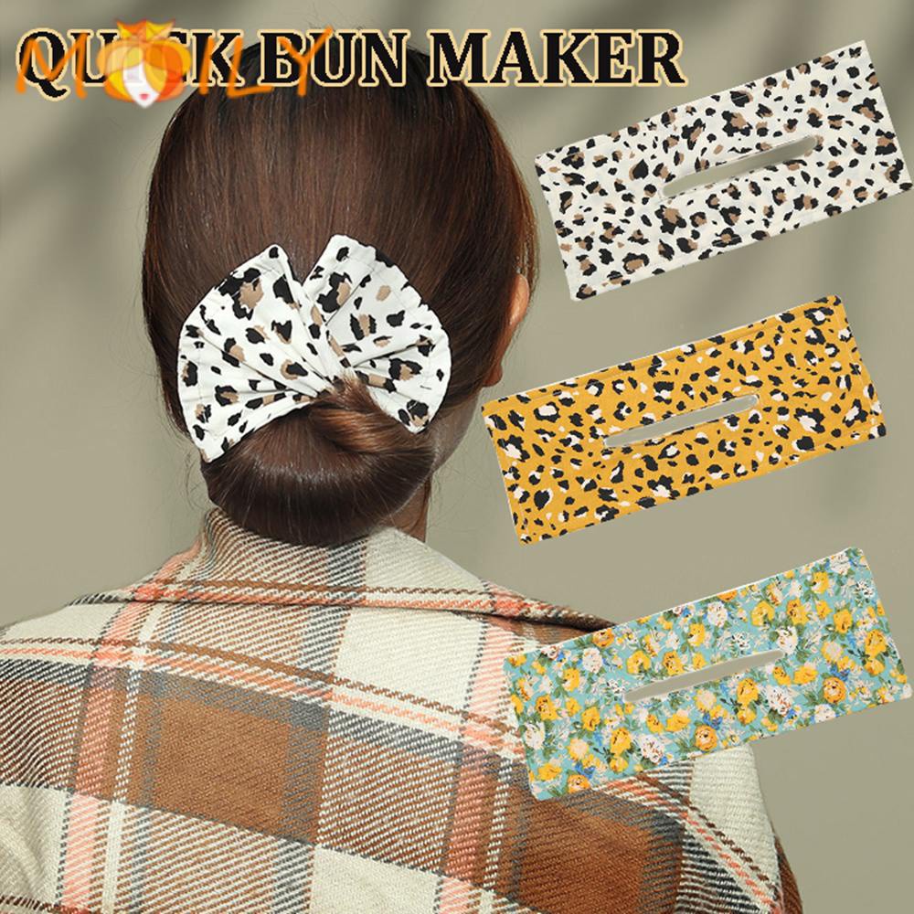 MOILY 1 PC Widely Use Deft Bun Easy to Carry Magic Hair Band Hair Bun Maker Women's Fashion Pure Cotton Material for Thick Heavy Curly Thin Hair Roll and Bun Leopard Flowers Fix Hair In Seconds