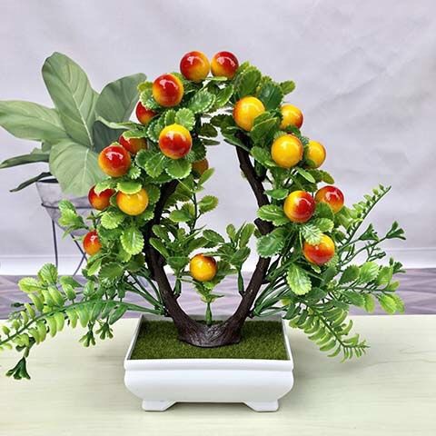 Chậu cây bonsai giả quả tình yêu VI041 ( kèm chậu, cao 24cm, rộng 26cm), cây hoa giả trang trí