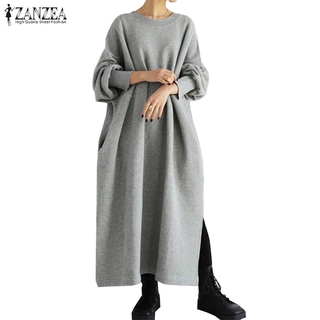Đầm Hoodie ZANZEA Dành Cho Nữ Dáng Dài Xẻ Tà Thời Trang