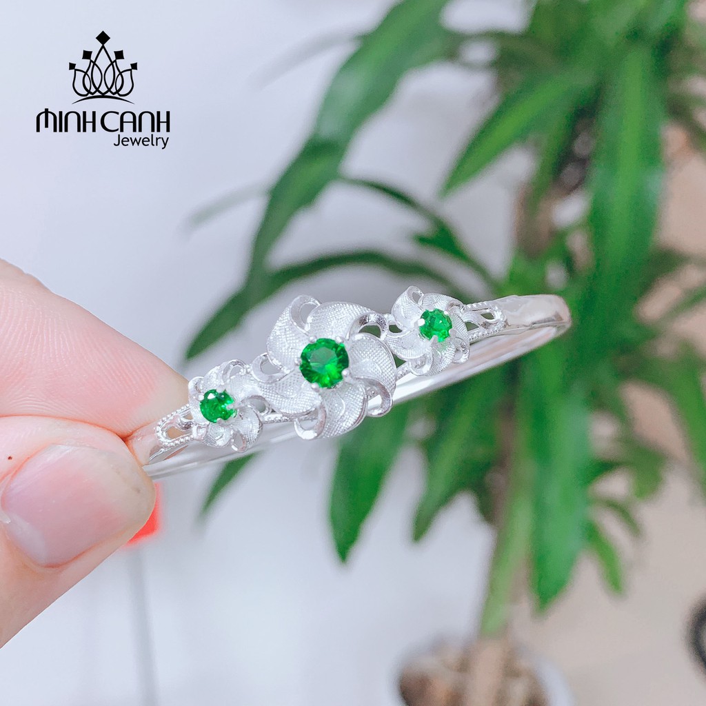 Vòng Tay Bạc 3 Bông Hoa Đá Xanh Lá - Minh Canh Jewelry