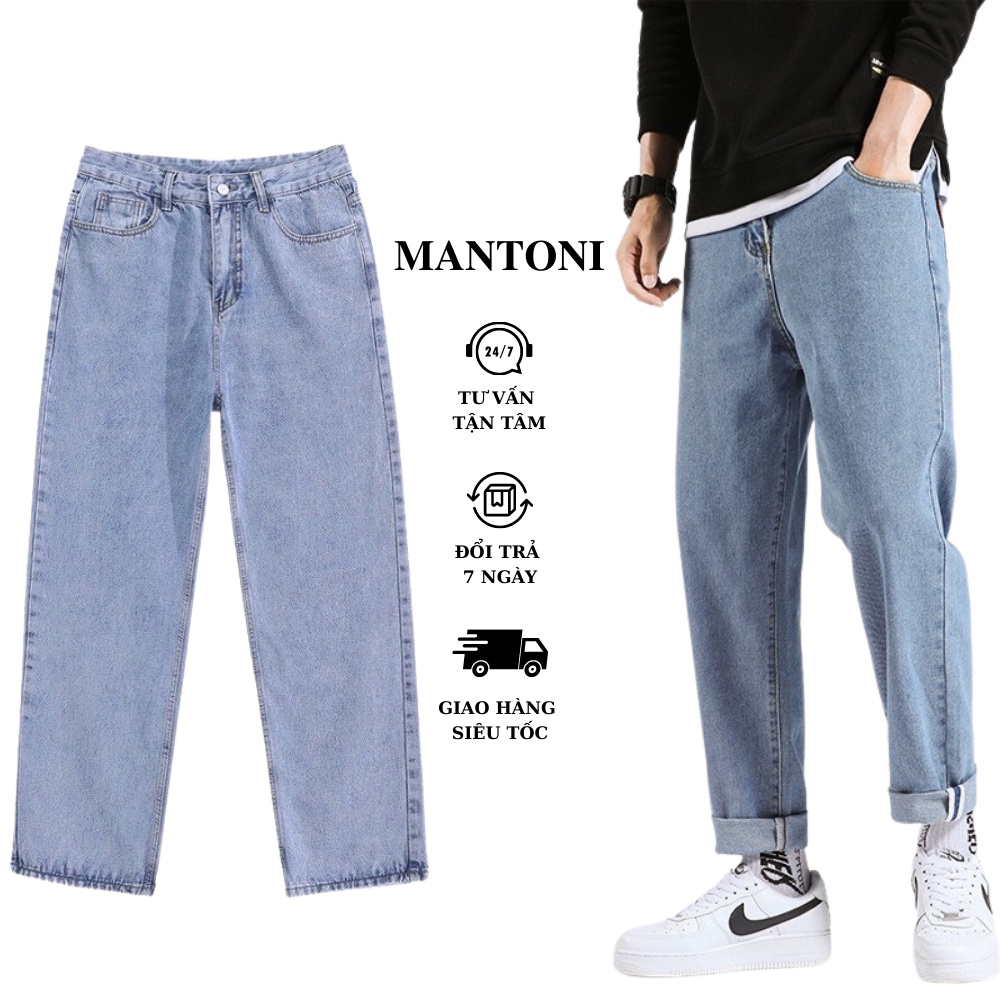 Quần jean nam Mantoni, quần baggy nam nữ ống rộng cao cấp, thời trang sành điệu