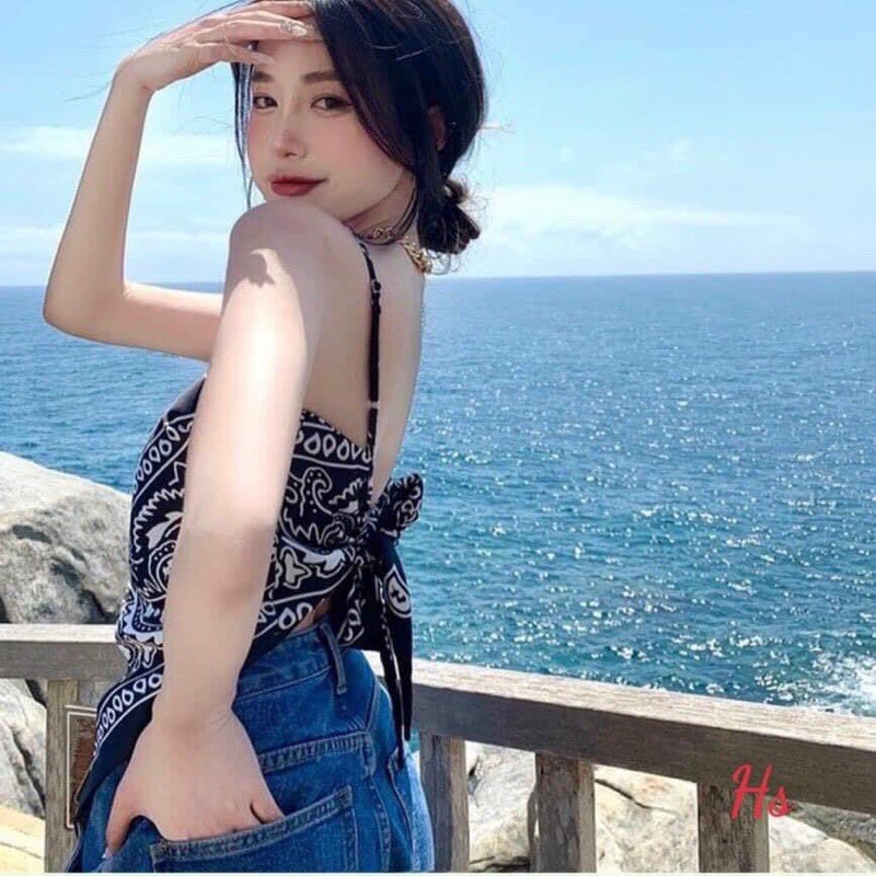 yếm 2 dây buộc nơ sau có đệm mút đi biển