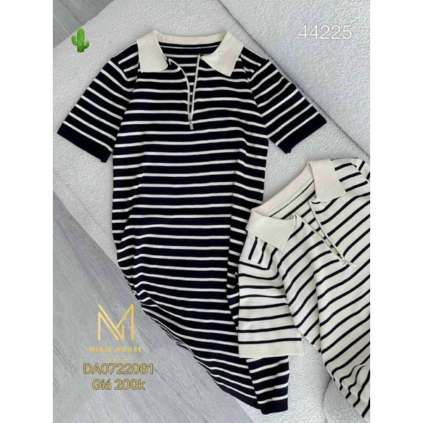 Đầm ngủ suông phối dây kéo Sọc Cute❤️