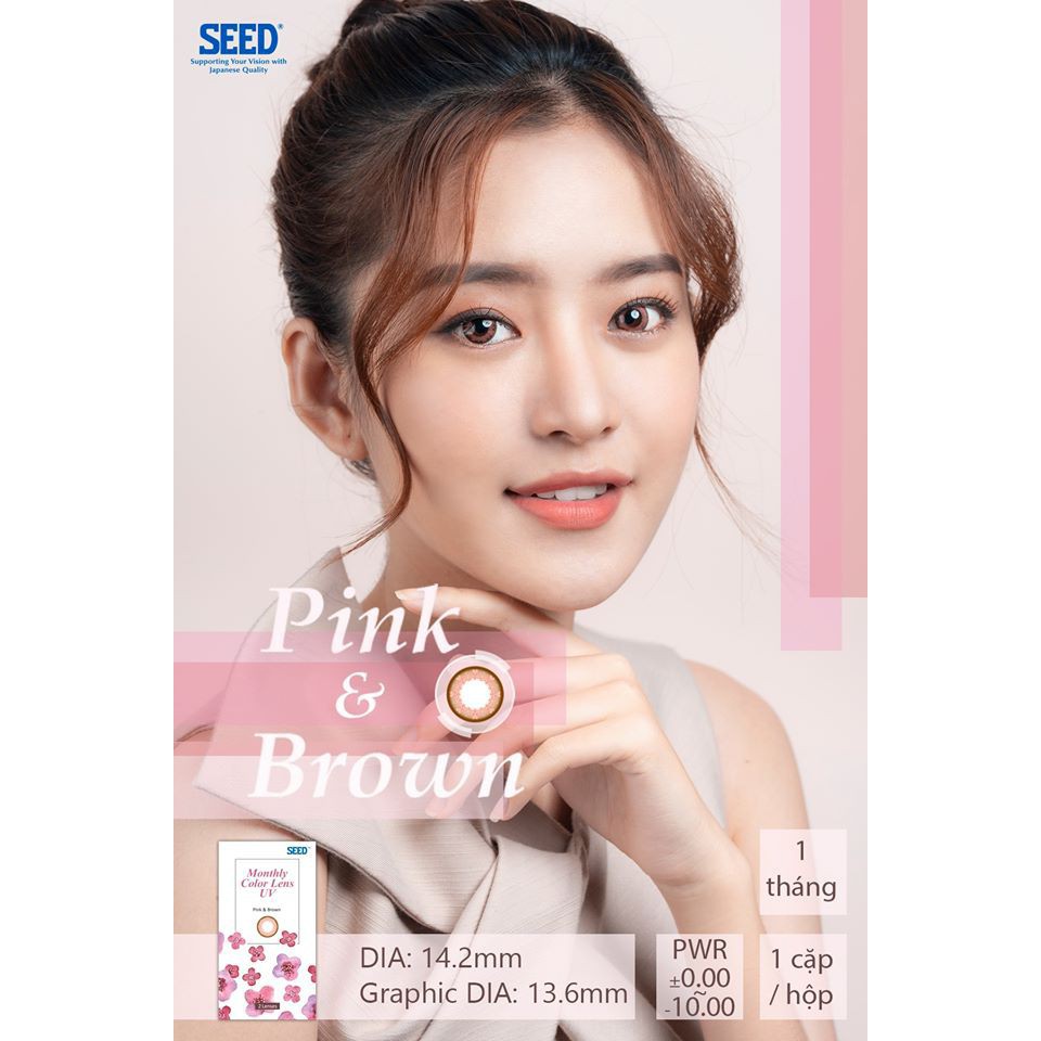 kính áp tròng cận [tặng khay gương+ dụng cụ đeo] Kính áp tròng Seed 1 tháng có màu Monthly Color Lens UV độ từ 0,00