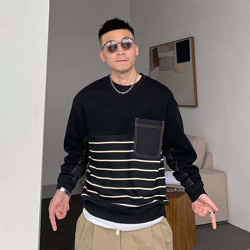 Áo Sweater Tay Dài Cổ Tròn Họa Tiết Kẻ Sọc Phong Cách Mỹ Thời Trang Mùa Đông Cho Nam