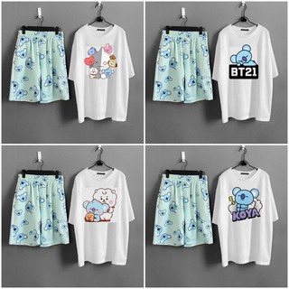 Set áo tay lở BT21 + quần short cartoon unisex ( 7 mẫu)