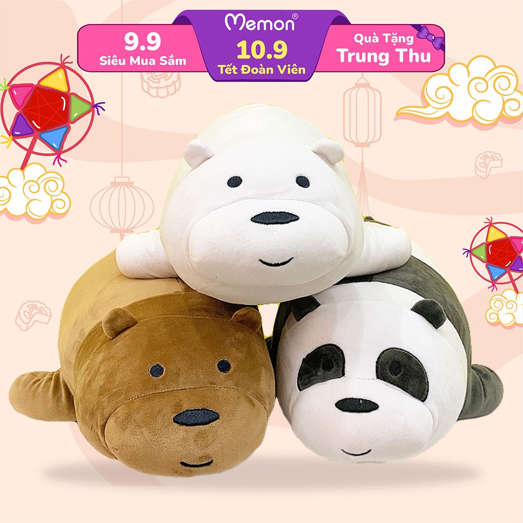 Gấu Bông Bộ Ba Chú Gấu We Bare Bears Nằm Cao Cấp Memon