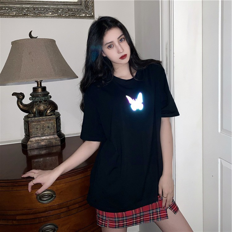 Áo Thun Phản Quang ngắn tay đôi nam nữ croptop hình bướm ulzzang Hàn Quốc C16 - Maoshop