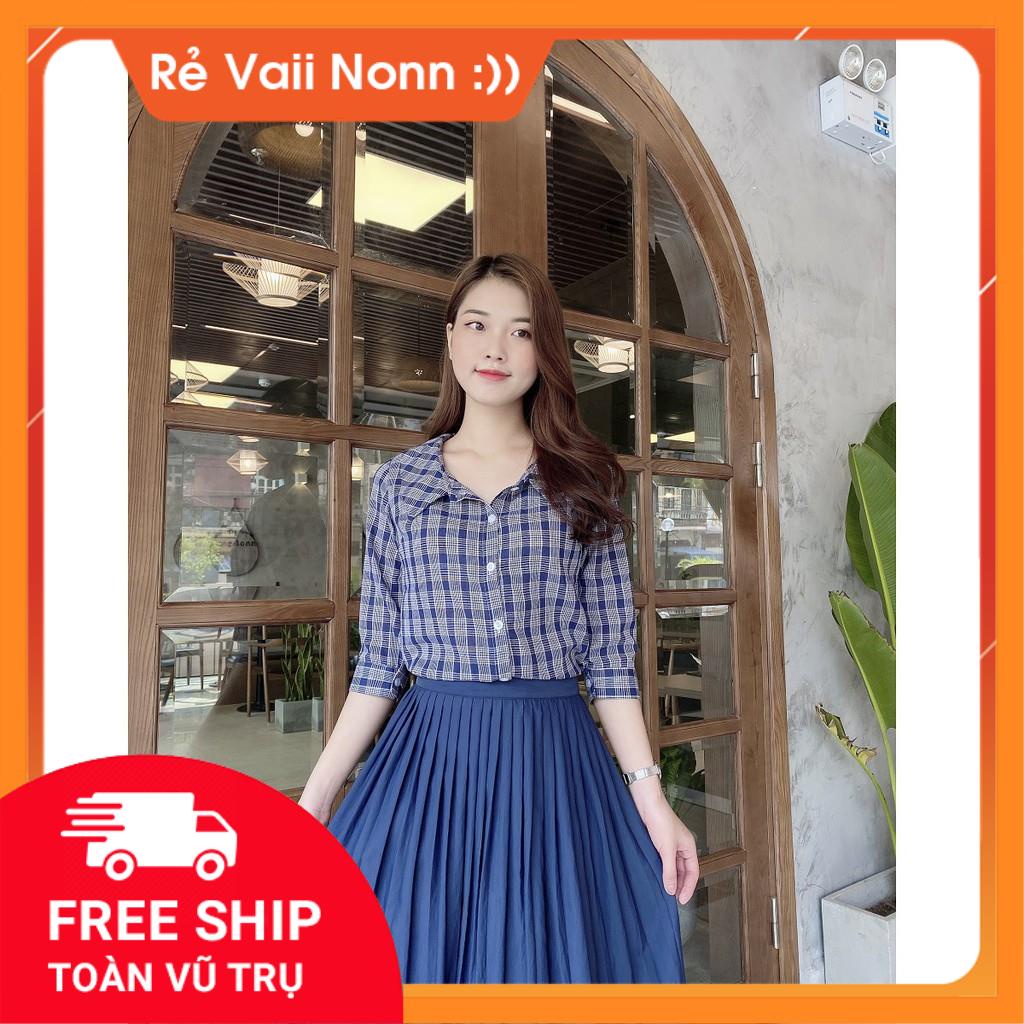 [FREESHIP] Áo Sơ Mi Caro Xanh. Áo Công Sở Tay Lỡ, Áo Nữ Kiểu Hàn Quốc A03 - Liin Clothing