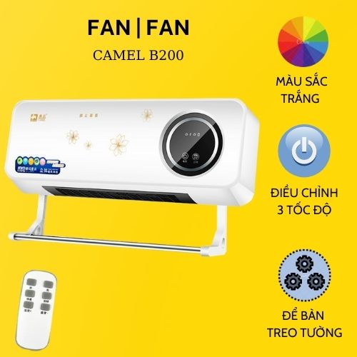Quạt Sưởi Gốm Treo Tường Để Bàn - CAMEL B200–Tặng Kèm Thanh Treo Đồ –3 Tốc Độ Sưởi Ấm - An Toàn Tuyệt Đối