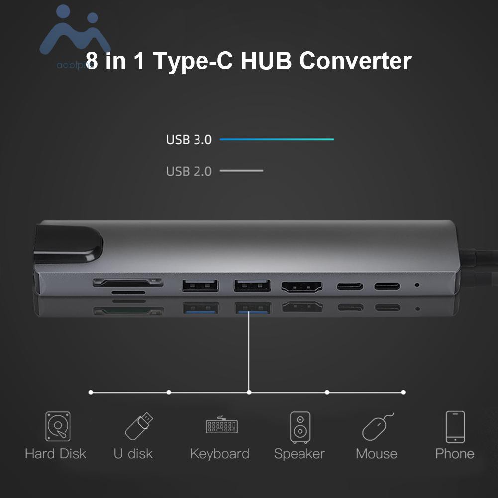 Bộ Chuyển Đổi 8 Trong 1 Usb-C Hub 4k Hdmi-Compatible 2 Usb3.0 Usb C Pd Sd / Tf Rj45 | BigBuy360 - bigbuy360.vn