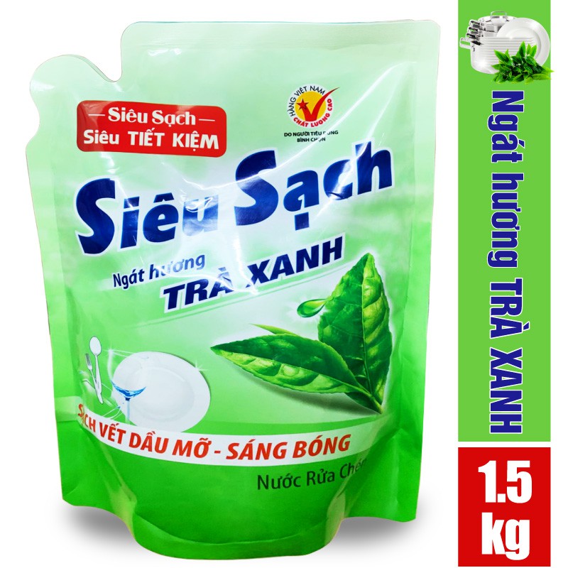 Nước Rửa Chén LIX 1.5KG Siêu Sạch Trà Xanh loại Túi - N8102