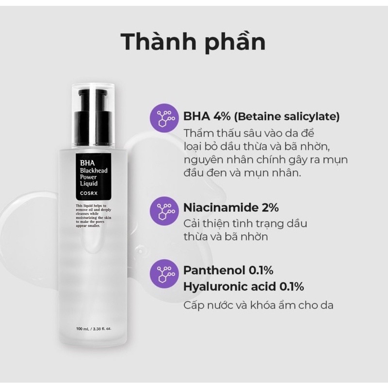 Dung dịch tẩy tế bào chết hoá học Cosrx BHA Blackheads Power Liquid 100ml
