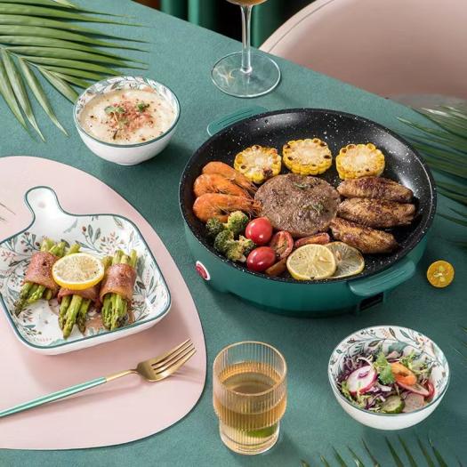 Chảo Nướng Điện Mini Đa Năng 26cm, Bếp Nướng Điện Chống Dính, Nướng Thịt BBQ Hàn Quốc