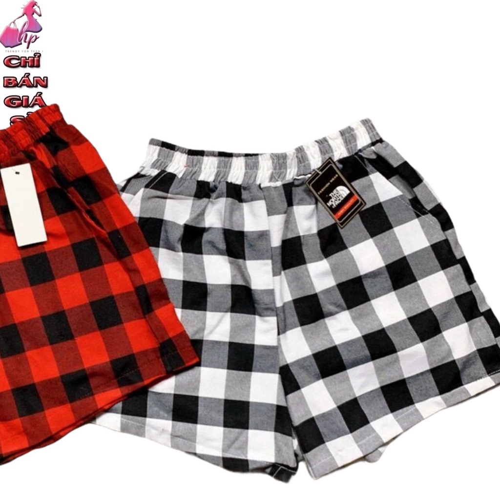 Quần short đùi nữ ngắn thể thao lưng thun vải caro dệt có túi mẫu mới 2022 - mới