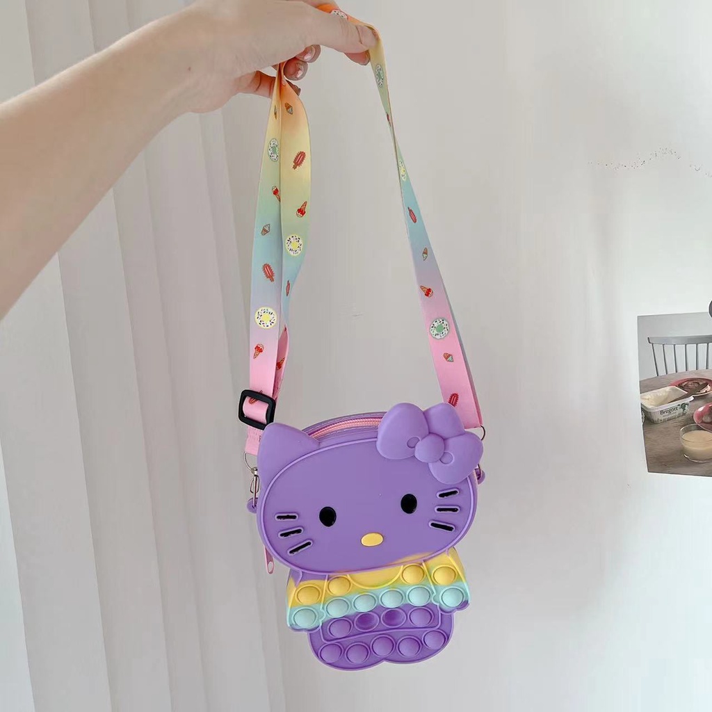Pop It Đồ Chơi Fidget Spinner Hello Kitty Túi Đeo Chéo BằNg Silicon GiảM Stress Cho Nữ Và Trẻ Em