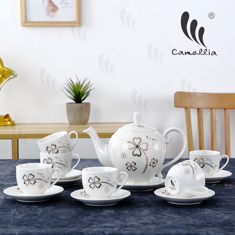 Bộ Ấm Chén Pha Trà Phong Cách Hàn Quốc Đẹp 100% Sứ Xương Camellia Mã 312