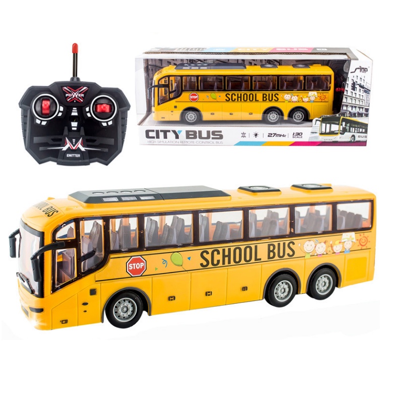 Xe ô tô School bus điều khiển từ xa sóng 27mhz sử dụng pin AA có đèn sáng mô hình bằng nhựa tỉ lệ 1:30