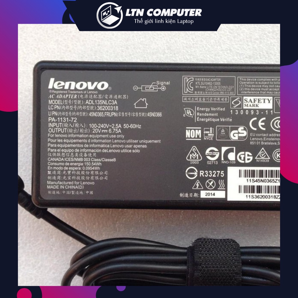 Sạc laptop Lenovo 20v-8.5a (kim to) - Zin bảo hành 12th, tặng kèm dây nguồn - Sạc laptop Lenovo Thinkpad W510 W520 W530