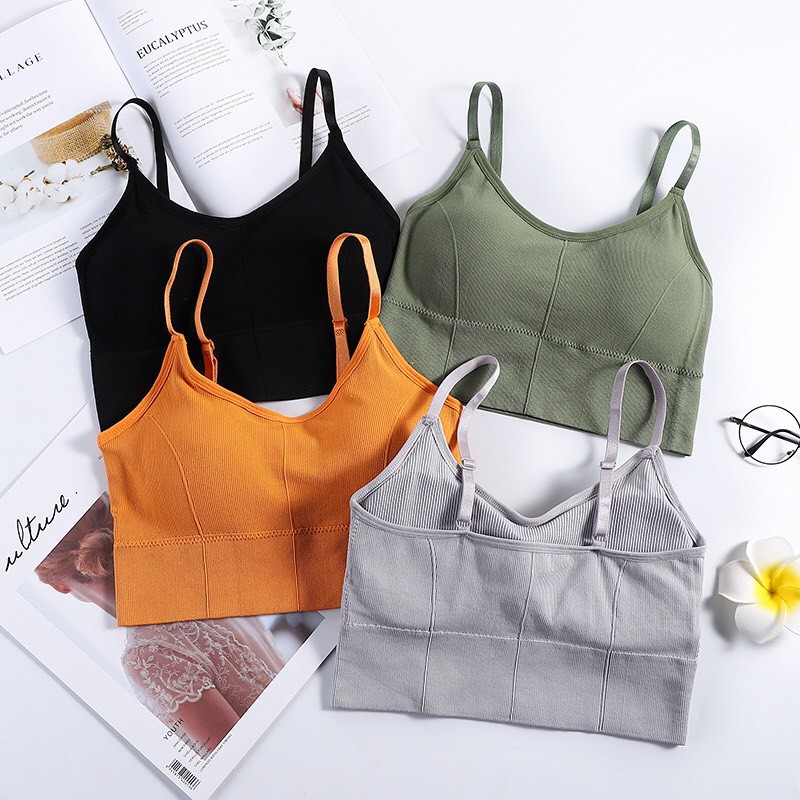 Áo bra 2 dây nâng ngực gân màu khoét lưng sâu sang chảnh Tập gym, yoga dáng croptop M01