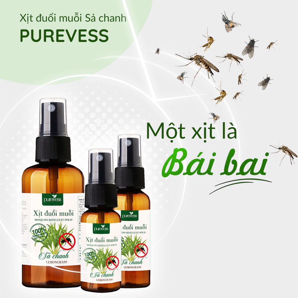 Tinh dầu đuổi muỗi sả chanh Purevess - dạng xịt giúp thư giãn, thơm phòng 50ml