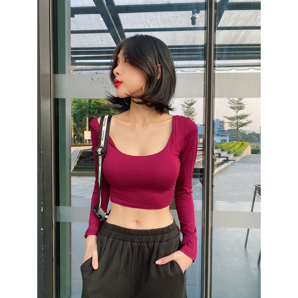 Áo Croptop hở lưng bo thun [CÓ SẴN MÚT NGỰC]