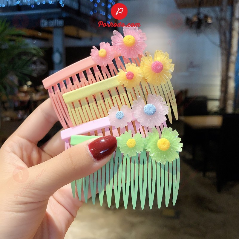 Xược Tóc Mái Nửa Đầu Nhựa Dẻo, Bờm Tóc Gắn Họa Tiết Hoa Dễ Thương Cho Bé Gái