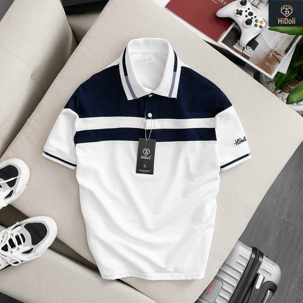 Áo Polo nam ngắn tay chất cotton cá sấu kẻ ngang, áo thun có cổ phối màu co dãn phong cách Hàn Quốc - T&amp;T