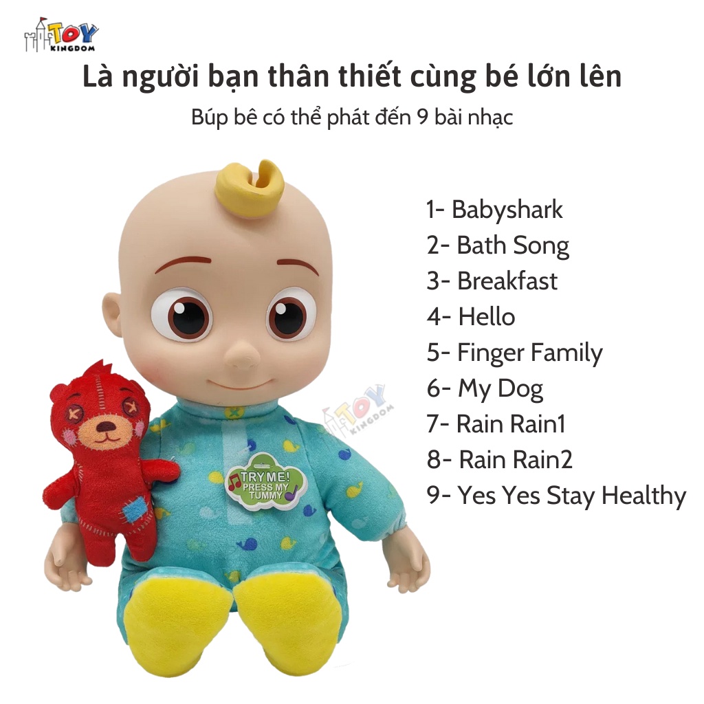 Búp Bê JoJo Cocomelon Nhồi Bông Phát Nhạc 9 Bài Hát Vui Nhộn Dành Cho Bé - Kèm Hộp