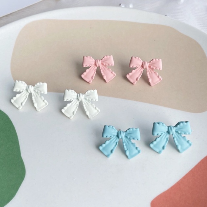 Khuyên Tai Dạng Kẹp Không Xỏ Lỗ Hình Nơ Trắng Xanh Lam Cho Nữ