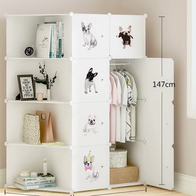 Tủ nhựa 8 ô kèm 4 góc thân sâu 47cm. Tặng 1 treo đồ. Mẫu cún siêu HOT