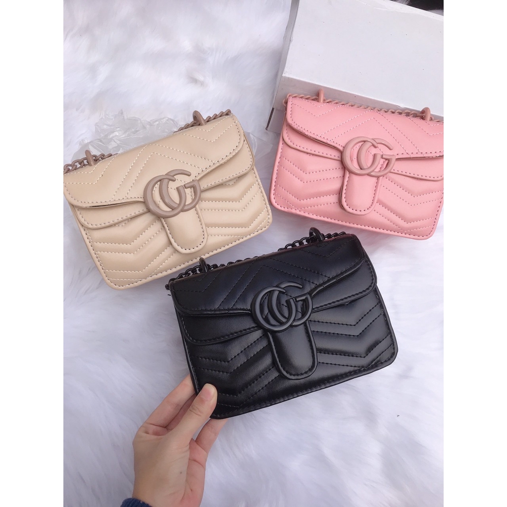 Túi xách nữ khóa GG trần chỉ bóng da mềm  DC.Fashion