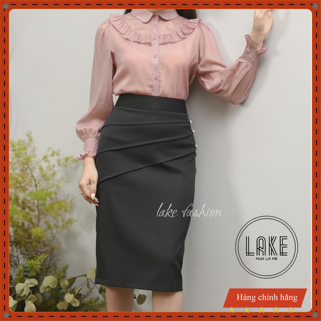 Chân váy công sở, váy chân bút chì, đính ngọc xếp ly chéo xẻ sau | BigBuy360 - bigbuy360.vn