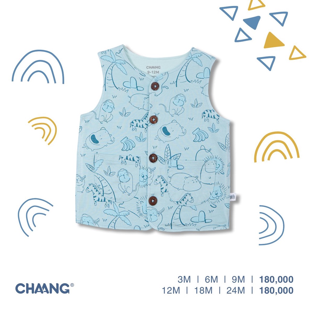 [HÀNG CAO CẤP] Áo gile cho bé vải cotton mềm mịn màu xanh họa tiết jungle Chaang