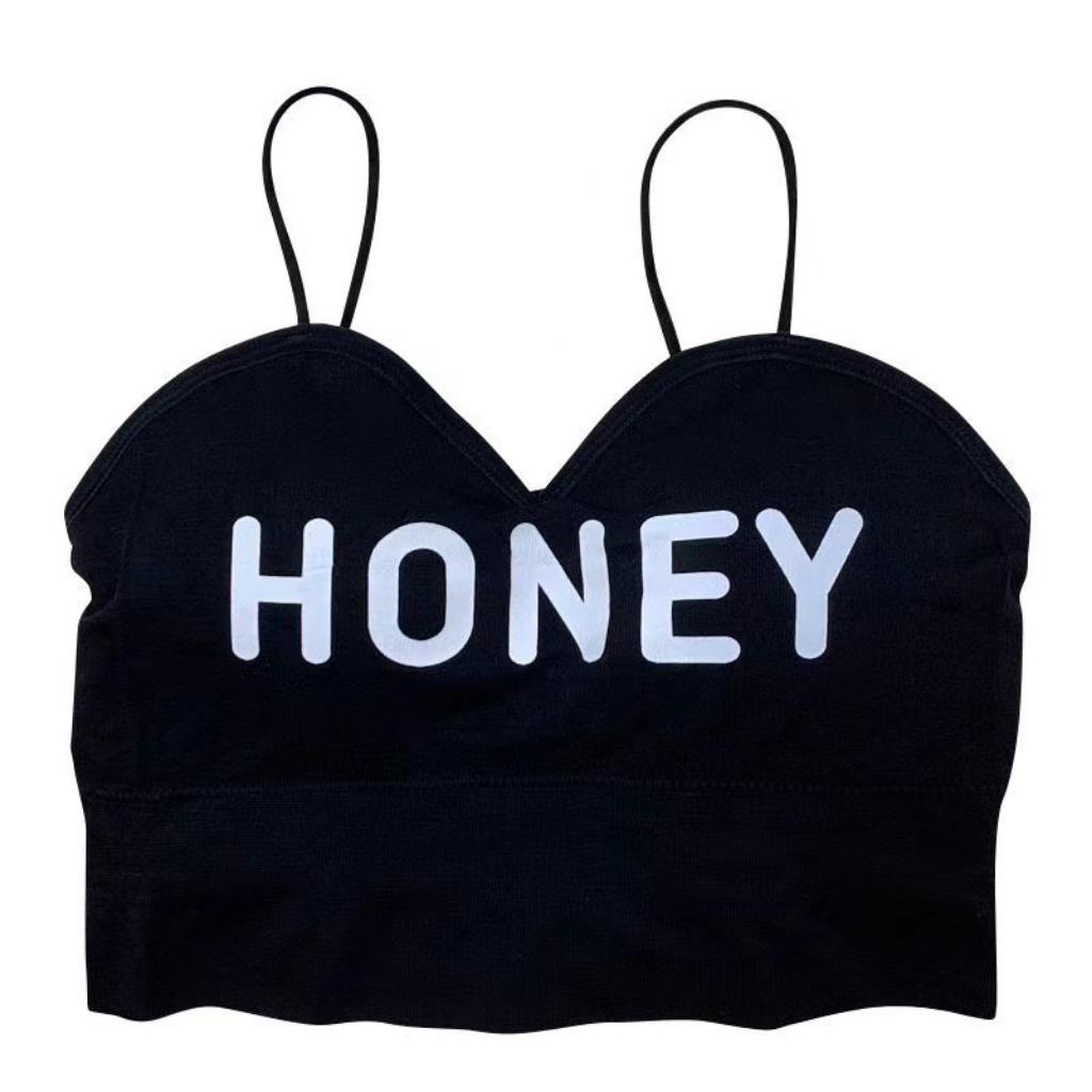Áo bra dây HONEY su lạnh không gọng có mút tháo rời Xquin, Áo 2 dây viền giữa chất su lạnh hàng Quảng Châu Cao Cấp
