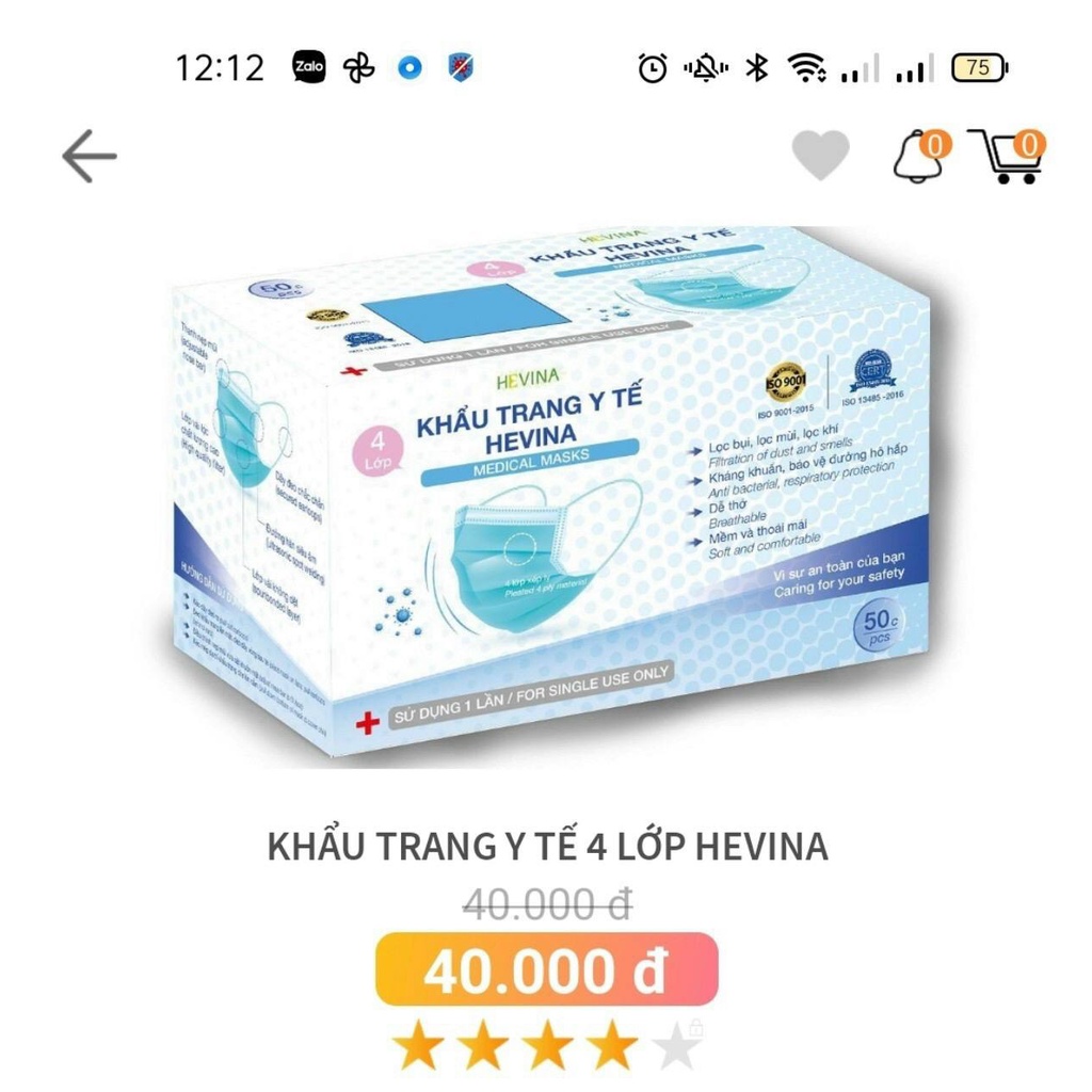 bán lẻ 01 khẩu trang y tế chính hãng HEVINA