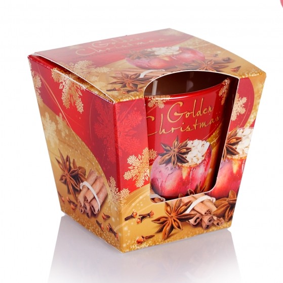 Ly nến thơm Bartek Candles BAT7929 Christmas Golden 115g (Hương táo, quế, hồi)