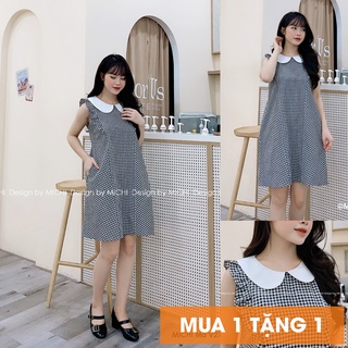 Váy suông kẻ caro đầm suông dáng xuông cổ sen, đầm bầu váy bầu freesize, mã V276 - Michi House