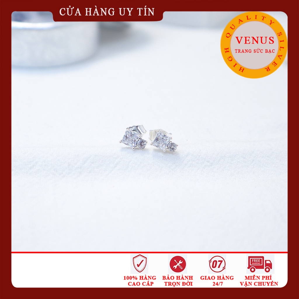 Khuyên tai đá vuông bạc 925 cao cấp- Mã sản phẩm VENUSB2