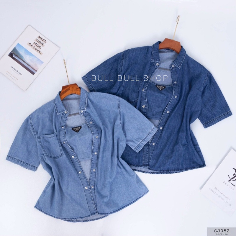 Áo Sơ Mi Jeans Nữ Mix Kèm Áo Trong Cá Tính, Set 2 Áo Chất Liệu Jeans Mỏng Cao Cấp