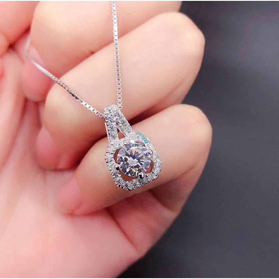 Dây Chuyền Mạ Bạc 925 Mặt Hình Vuông Đính Đá Xinh Xắn