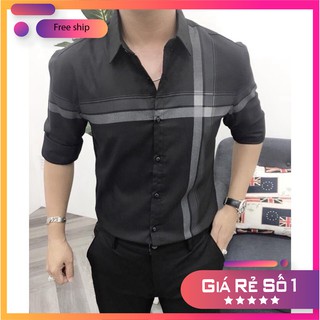 Áo sơ mi nam dài tay😍 Áo sơ mi phối hoạ tiết sọc cao cấp cực đẹp _ Hoàng Huy 2