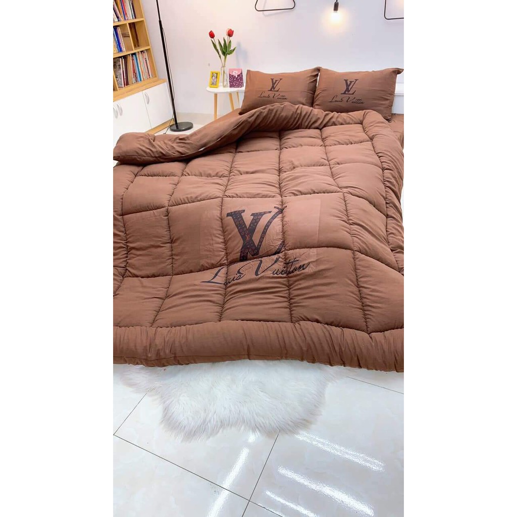 Set Chăn ga gối mùa đông cao cấp cotton đũi 5 món kèm chăn phao