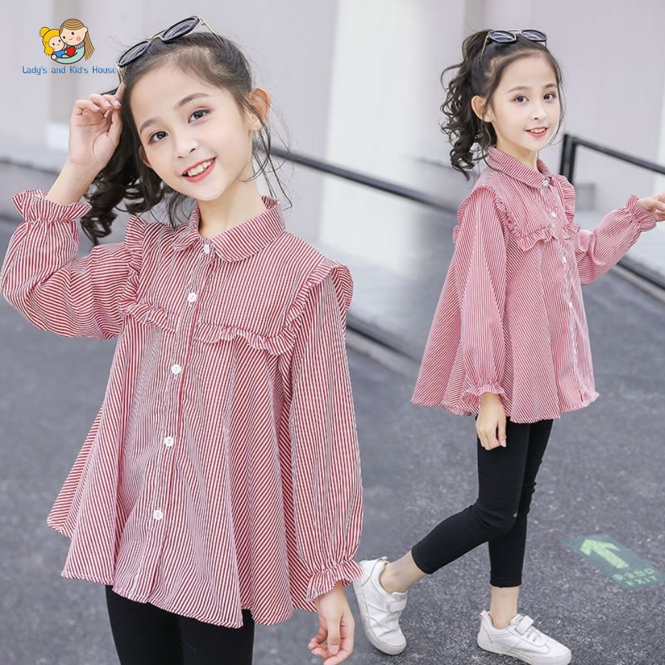 Áo Sơ Mi Tay Dài Phong Cách Hàn Quốc Kiểu Mới Mùa Xuân Hè Cho Bé Gái 3-12 Tuổi