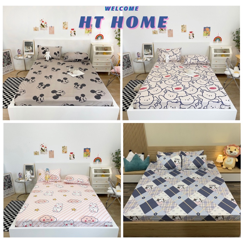 Bộ ga gối 1m6/1m8/2m drap giường cotton poly 5D, ga trải giường + 2 vỏ gối nằm đơn giản HT Home | BigBuy360 - bigbuy360.vn