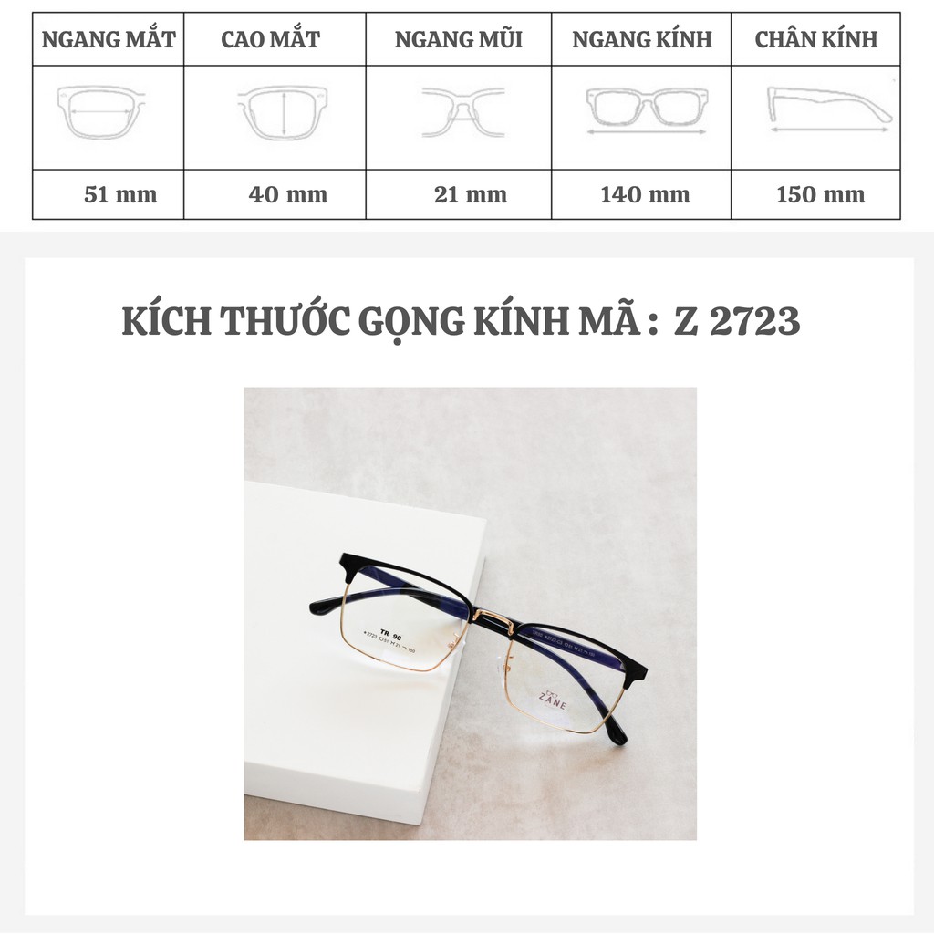 – Gọng cận nam, tròng kính đổi màu, chống ánh sáng xanh, gọng kính vuông mã Z5201-2723