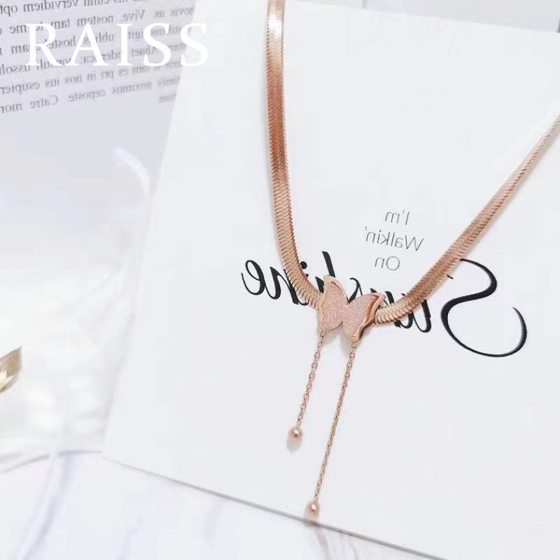 Vòng cổ Xương Rắn Bằng Titan Mạ Vàng Hình Bướm