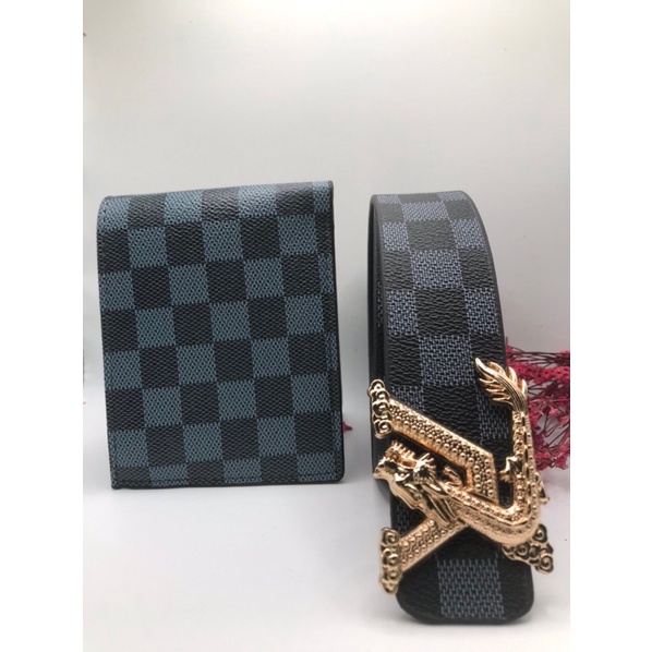 COMBO bộ caro đen ròng - thắt lưng và ví - Dây nịt da và bóp da cao cấp new 2022 ( hàng HOTTREN )